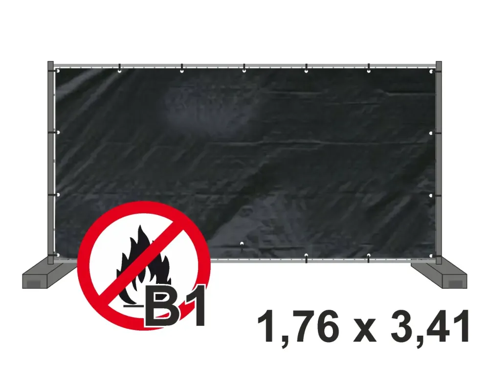 B1 Bauzaunplane Mobilzaun Sichtschutzplane Farbe: Schwarz - DIN 4102-B1